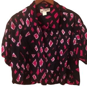 Vintage 80s 90s black pink sequin button up crop top Festive Glam Holiday Vibes